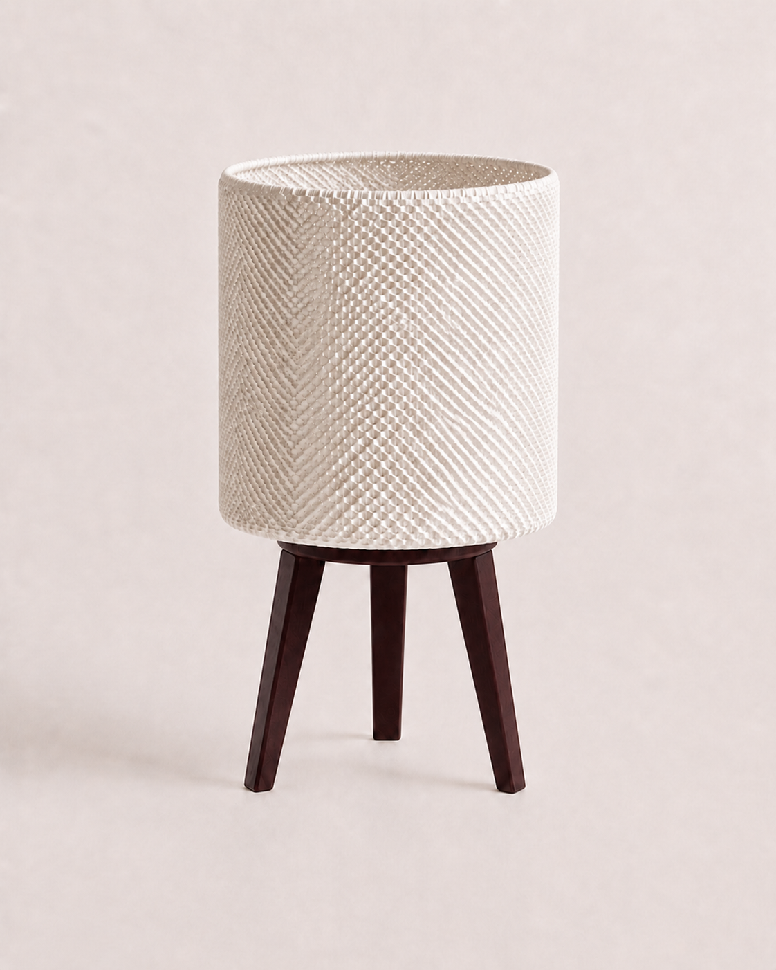Kete lattice lamp with Rosewood tripod, matte white shade, LAYR, made in New Zealand