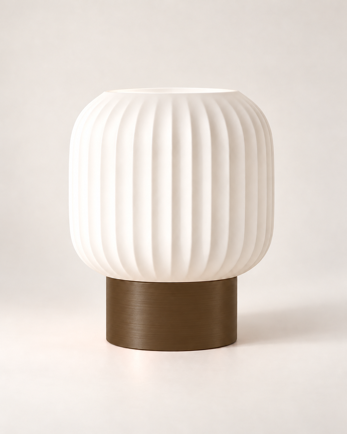 Marama pleated table lamp, white shade with Black Walnut base, studio shot, LAYR, made in New Zealand