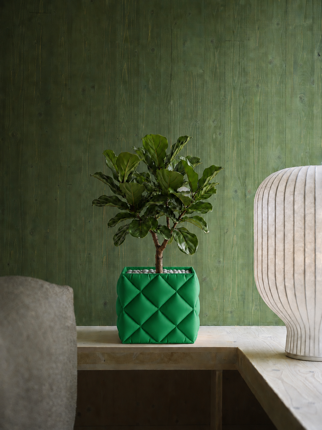 Kono woven planter in black, styled in a living space — LAYR Planters collection
