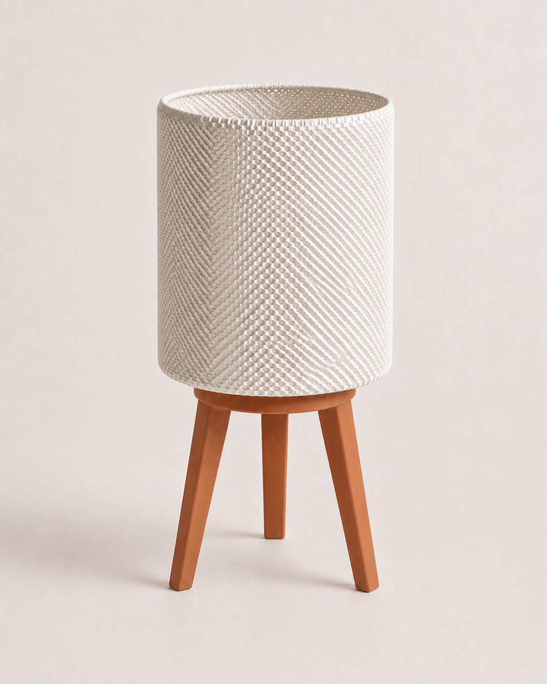 Kete lattice lamp with Clay Brown tripod, matte white shade, LAYR, made in New Zealand