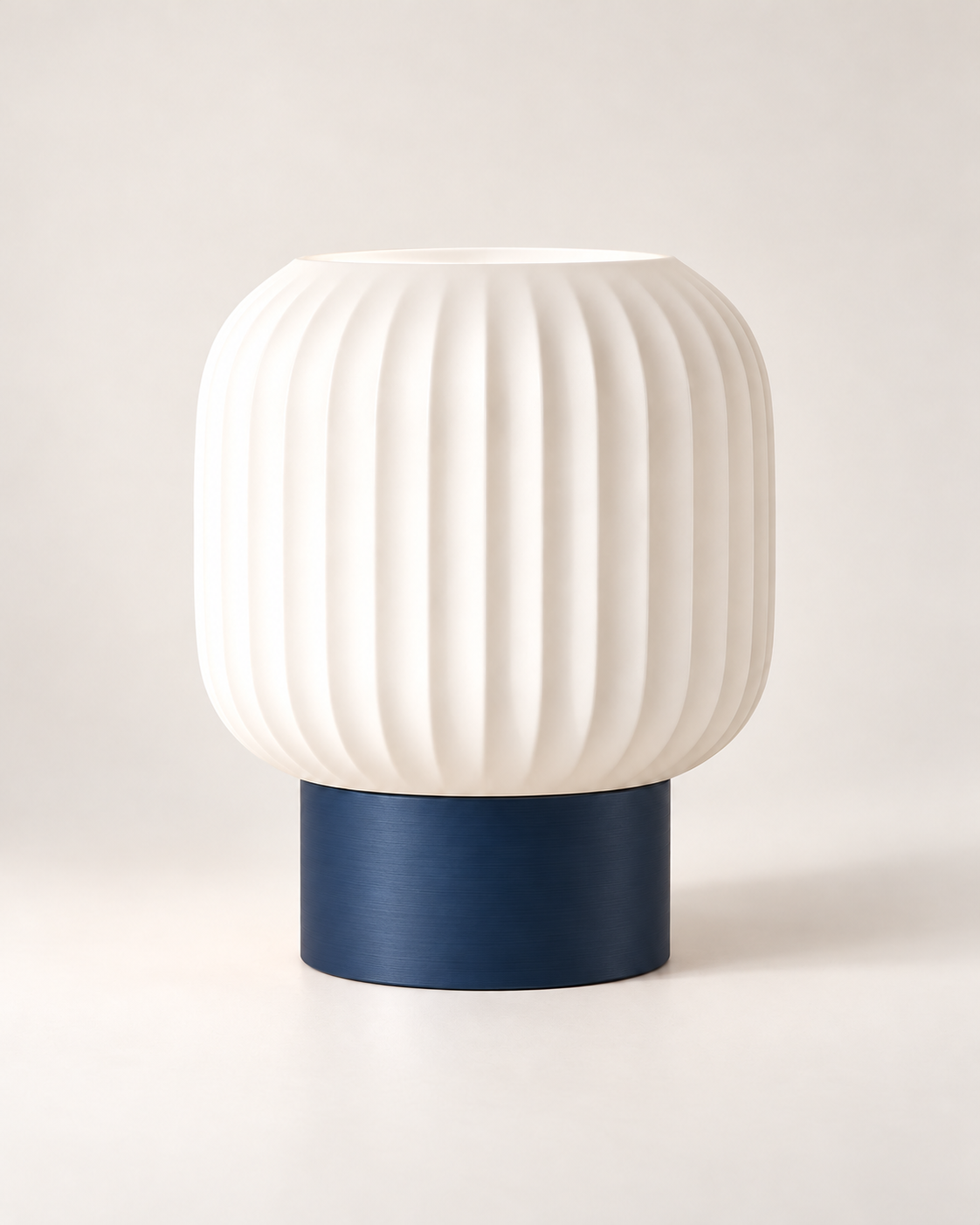 Marama pleated table lamp, white shade with Blue base, studio shot, LAYR, made in New Zealand