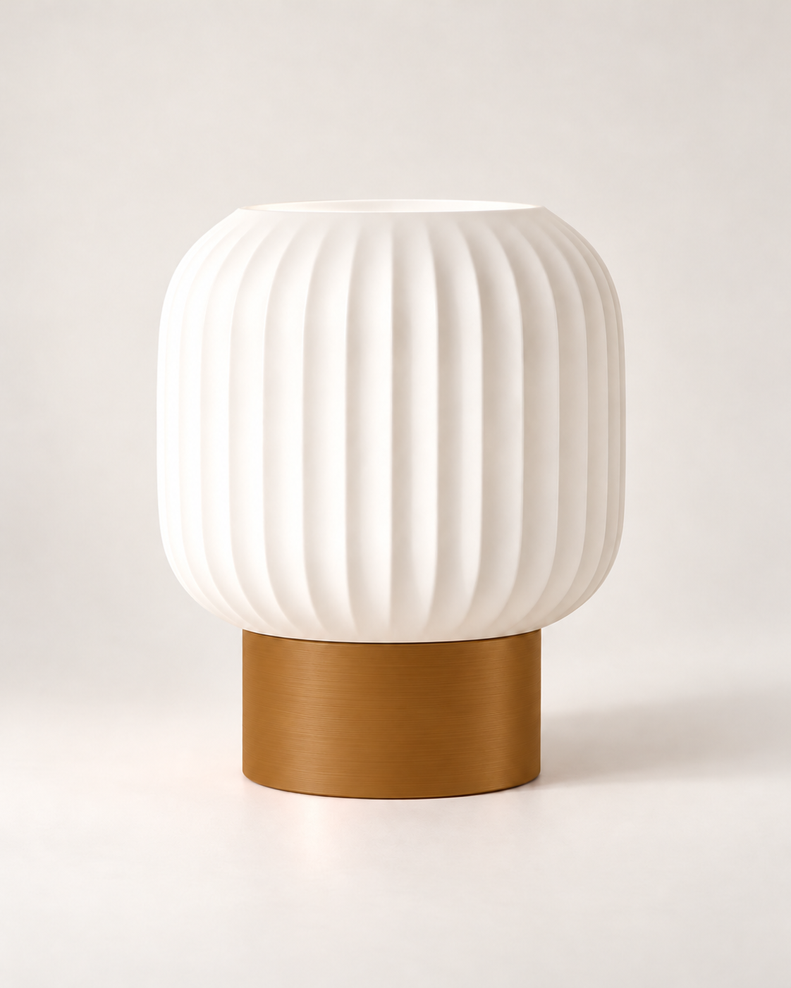 Marama pleated table lamp, white shade with Clay Brown base, studio shot, LAYR, made in New Zealand