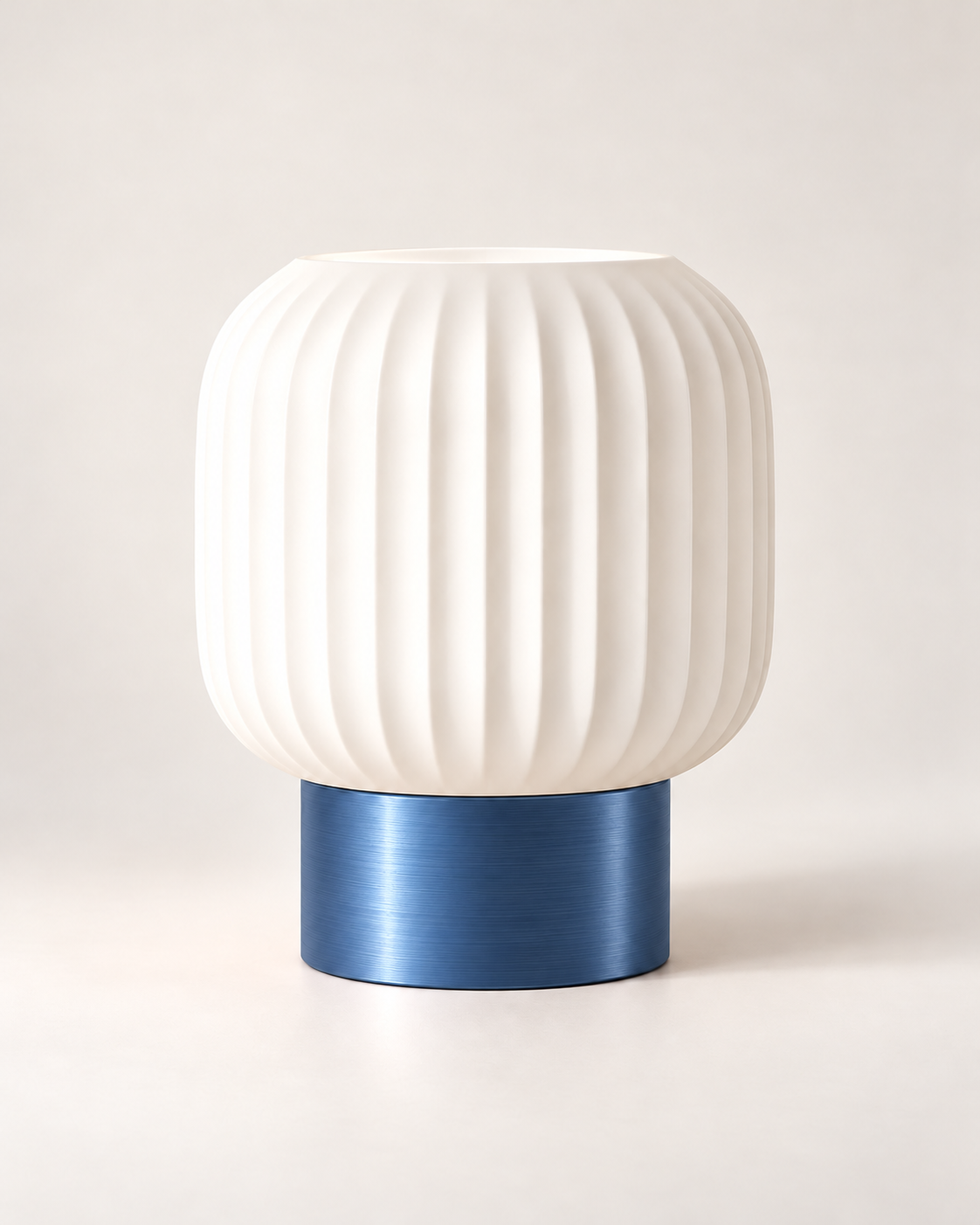 Marama pleated table lamp, white shade with Cobalt Blue base, studio shot, LAYR, made in New Zealand