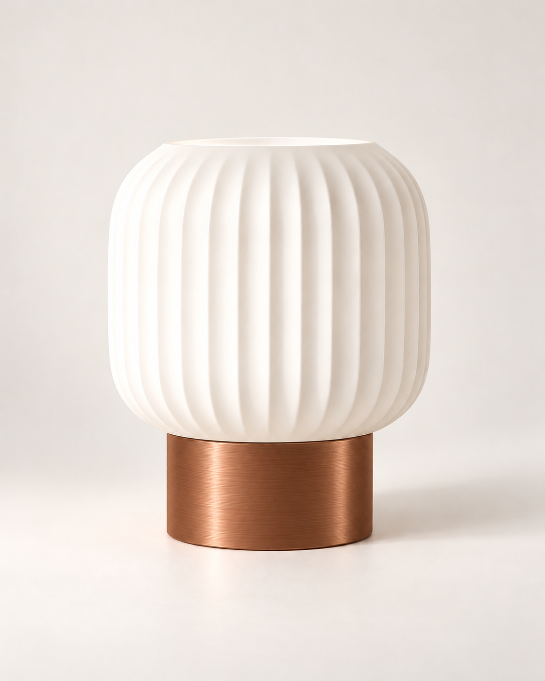 Marama pleated table lamp, white shade with Copper Brown base, studio shot, LAYR, made in New Zealand