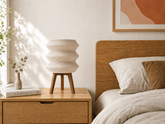 Ngaru table lamp, bedside table kinfolk book plant, LAYR, made in New Zealand