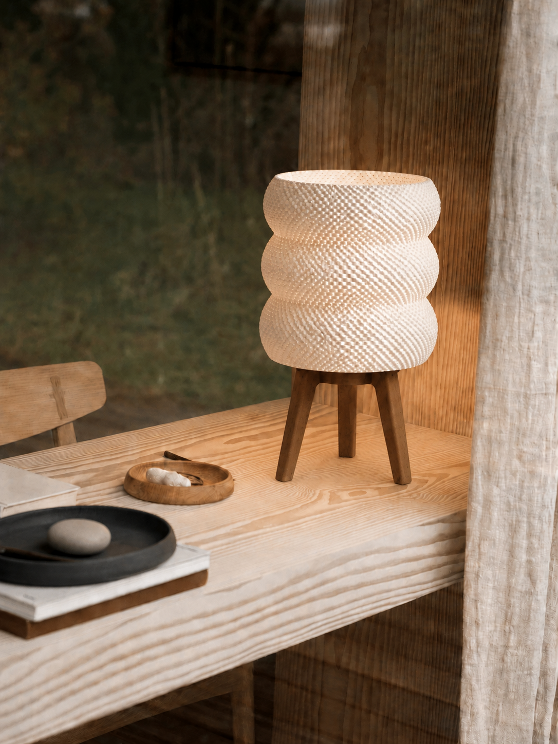 Tai table lamp, desk tray window garden view, LAYR, made in New Zealand