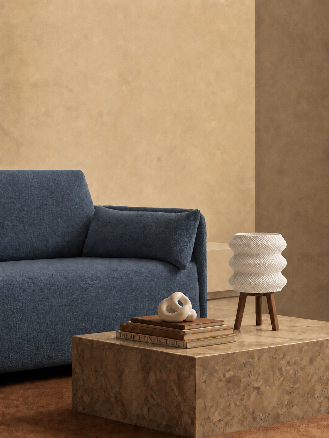 Tai table lamp, stone table blue sofa sculpture, LAYR, made in New Zealand